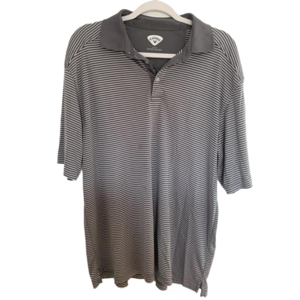 CALLAWAY Grey and White Striped Golf Dress Collared Polo Men’s size L